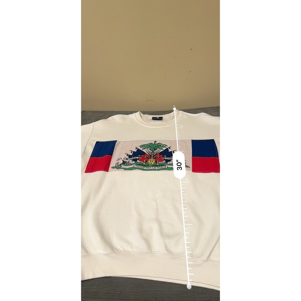 Vintage The Jacques Haiti Flag Sweatshirt Mens White Cotton size L/XL - Picture 5 of 9